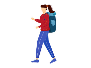 Girl tourist with backpack flat vector illustration preview picture