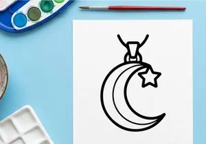 Crescent moon and star pendant necklace on chain. Minimalist celestial jewelry for gothic fashion and occult symbolism.