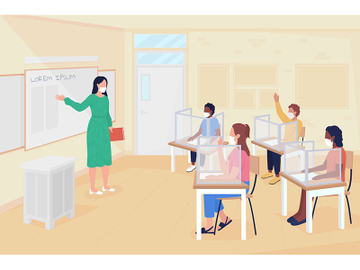 Return to school lessons after coronavirus flat color vector illustration preview picture