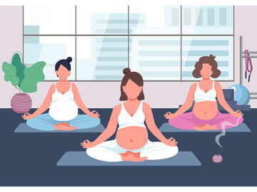 Pregnancy yoga group flat color vector illustration preview picture