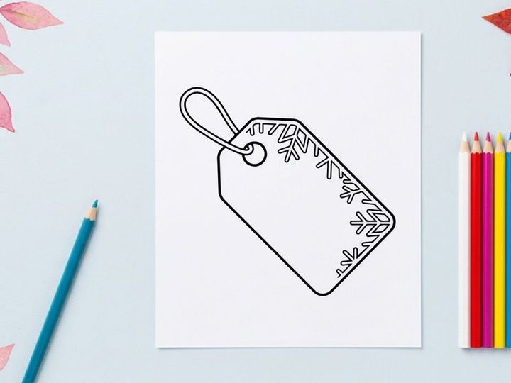 Blankes Geschenkanhänger mit Schneeflocken-Randillustration