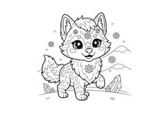 Cute white wolf puppy with flowers vector illustration flat design
