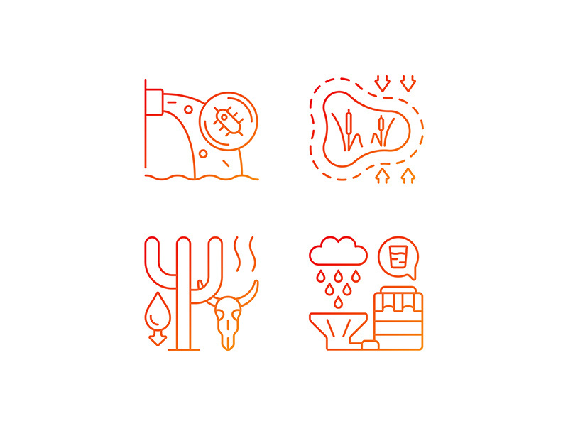 Worldwide rising water demand gradient linear vector icons set