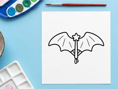 Halloween Fledermaus-Zauberstab-Icon. Magischer Feenstab mit Fledermausflügeln für Designs zu Feierlichkeiten.