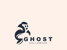 Halloween spooky ghost character in flat style isolated template design