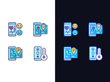Mobile applications pixel perfect light and dark theme color icons set preview picture