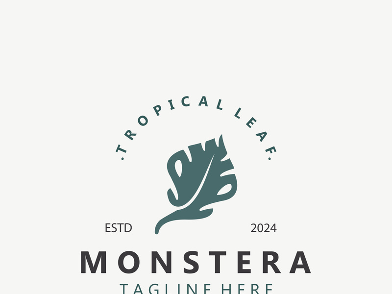 Monstera deliciosa leaf nature logo design, flat plant icon design illustration template