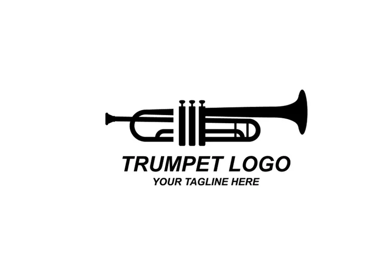 Trumpet logo design, generate melody, musical instrument vector sketch illustration