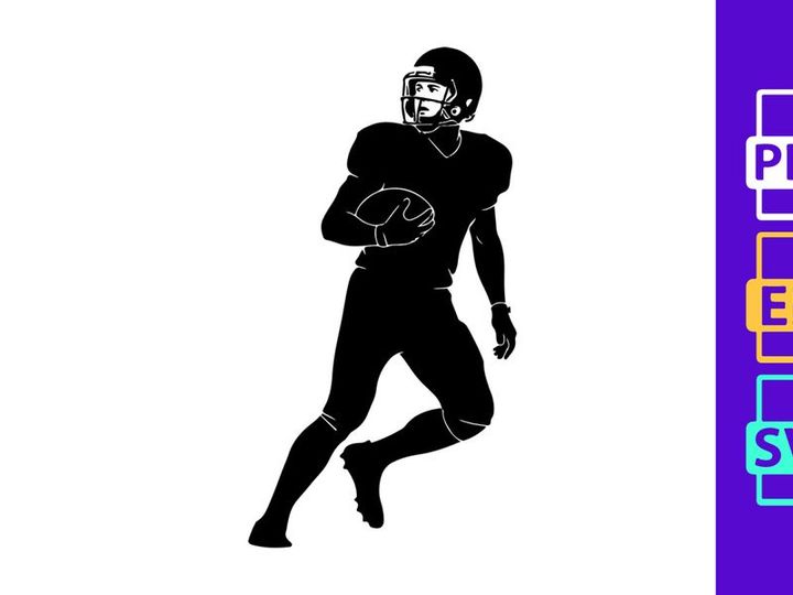 American football player in motion running with ball