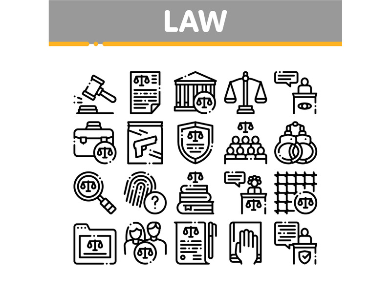 Law And Judgement Collection Icons Set Vector