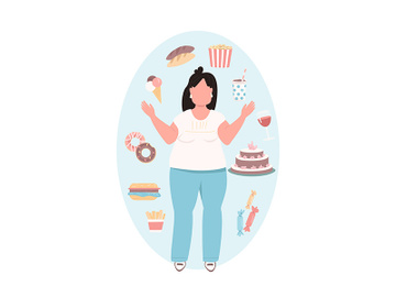 Overweight woman flat color vector faceless character preview picture