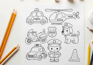 Police force icons set flat design vector illustration