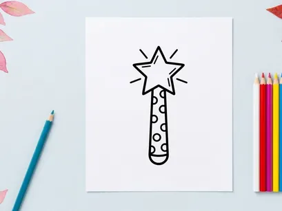 Hand-drawn Halloween lollipop with star topper. Spooky candy illustration for festive treats and party decorations.