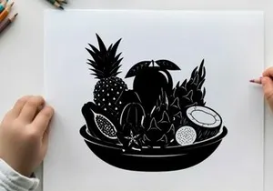 Silhouette of fresh fruit in a bowl illustration