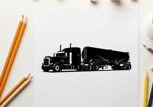 Silhouette of a large truck with trailer