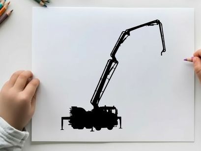 Silhouette of a mechanical excavator with a long boom and bucket
