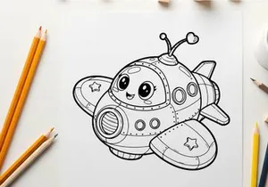 Cute cartoon spaceship flying happy vector illustration