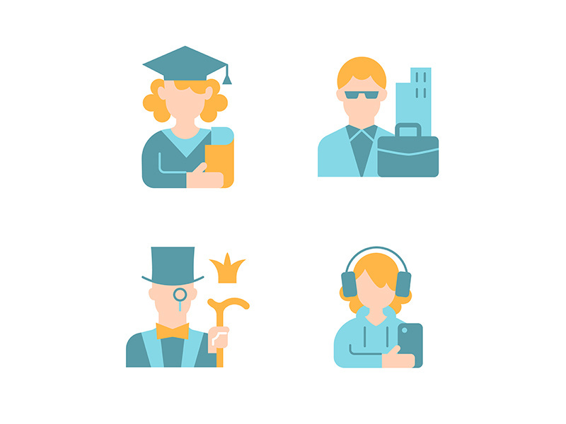 Society classes vector flat color icon set