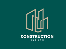 Building Logo, Vector For Building Construction, Premium Simple Line Design