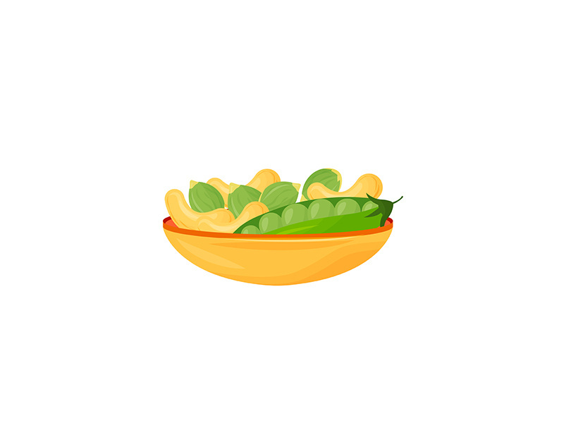 Seeds, nuts, beans in bowl cartoon vector illustration