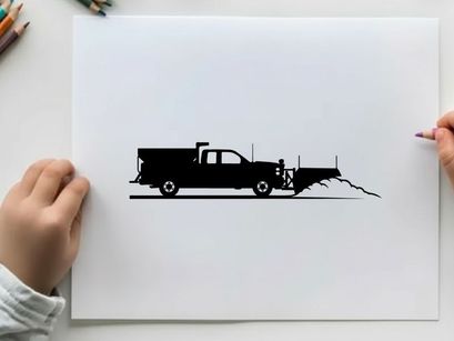 Silhouette of a truck plowing snow on a winter road