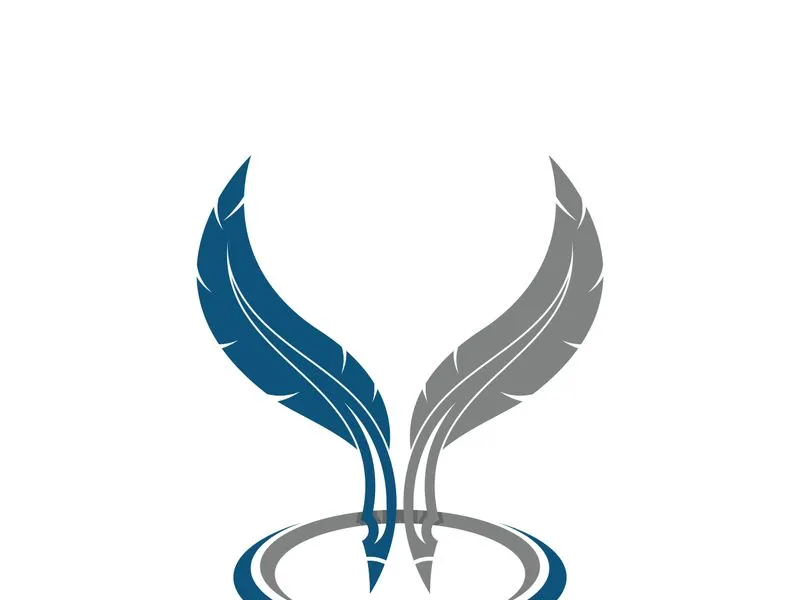 Feather quill design icon and logo illustration classic stationery