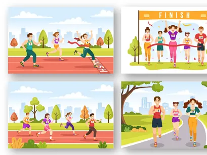 13 Marathon Race Sport Illustration