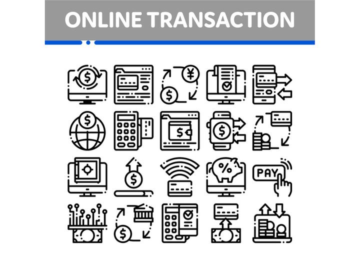 Online Transactions Vector Thin Line Icons Set