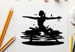 Silhouette of a woman practicing yoga at sunset beach
