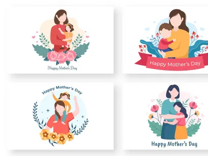 9 Happy Mother Day V2 Flat Design Illustration