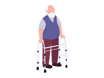 Old man using walker flat color vector faceless character preview picture