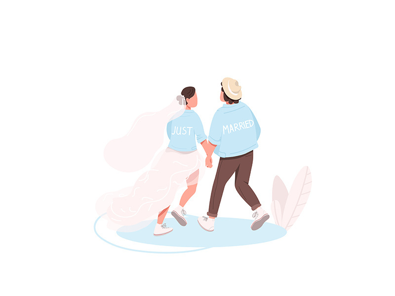 Just married couple flat color vector faceless characters