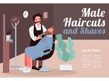 Male haircuts and shaves banner flat vector template preview picture