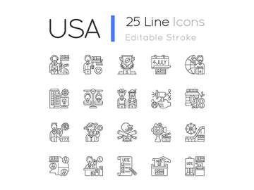USA linear icons set preview picture