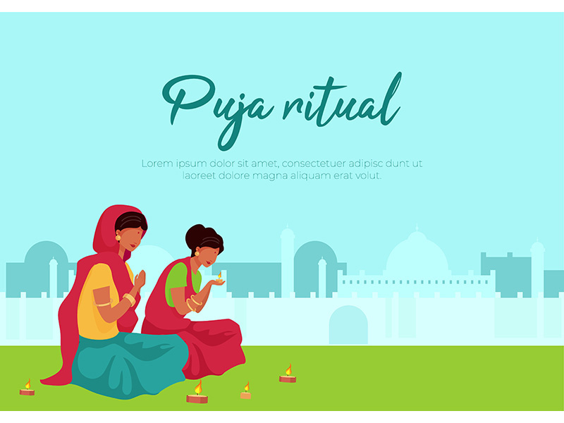 Puja ritual poster flat vector template