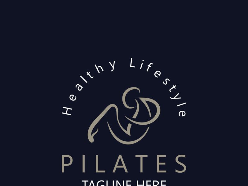 Abstract Pilates Logo, Yoga identity body balance vector monoline Design Template. wellness lifestyle