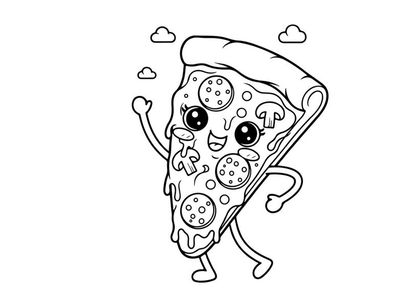 Happy pizza slice dancing cartoon vector illustration
