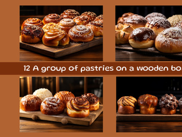A group of pastries on a wooden board preview picture