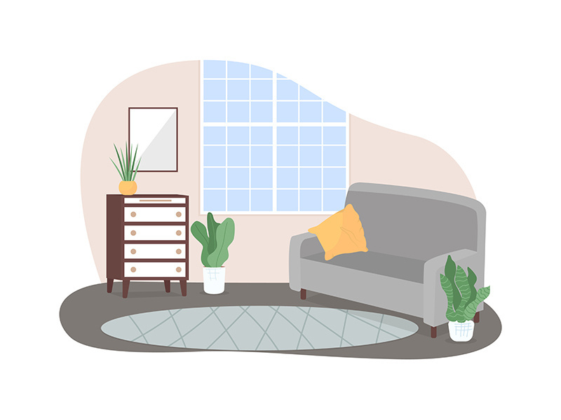 Modern home lounge area 2D vector web banner, poster