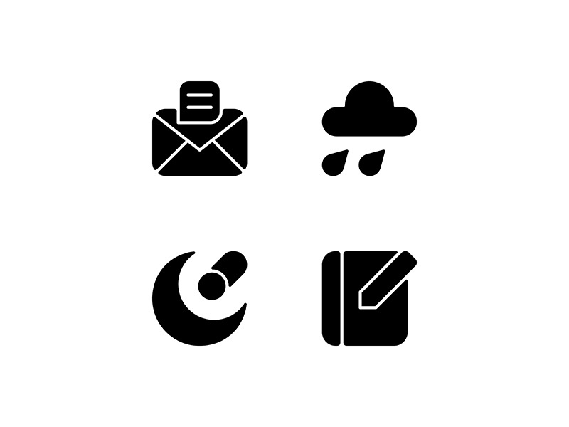 Mobile interface black glyph icons set on white space