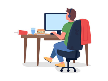 Man at computer desk semi flat color vector character preview picture