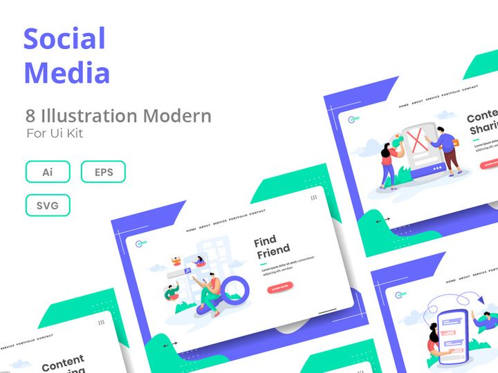 Social Media set Illustration