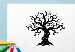 Silhouette of a leafless tree with twisting branches for design projects