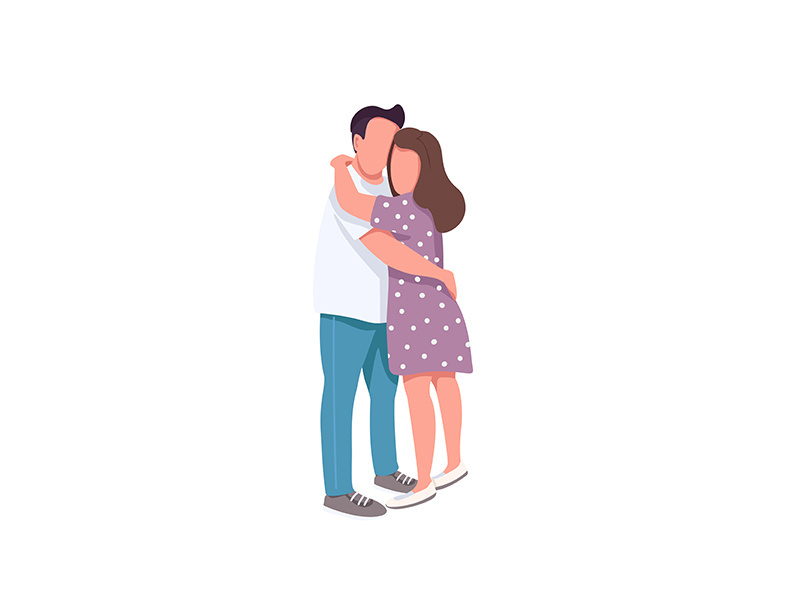 Affectionate hug flat color vector faceless characters