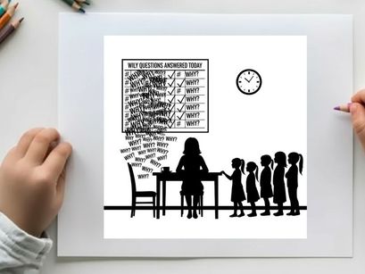 Silhouette of children waiting for interview with checklist and clock