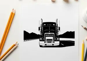 Mack truck silhouette on a deserted highway at dusk