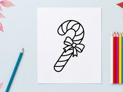 Hand-drawn candy cane with festive bow for Christmas holiday celebration and winter decor