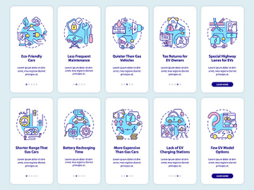 Electric car advantages disadvantages onboarding mobile app page screen. preview picture