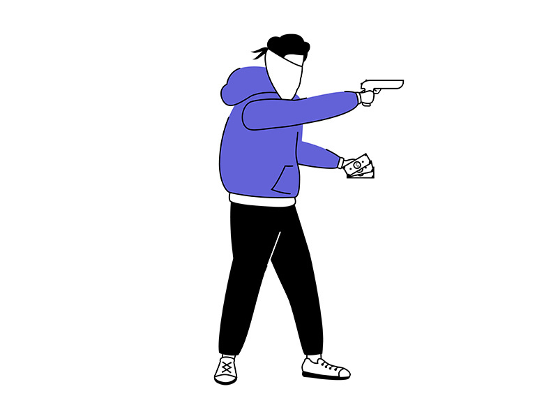 Armed burglar flat color vector faceless character