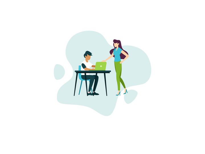 Mentoring member in team flat design